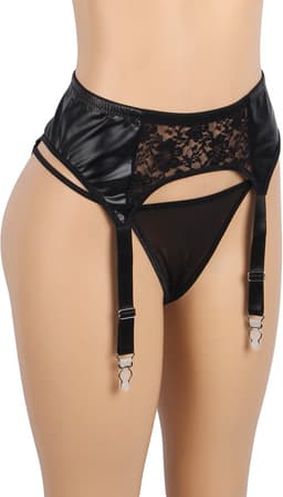 Zeloria Jarretel Set met Kant & PU Leer – Inclusief Slip – Zwart – S – Exclusief Kousen — thumbnail 14
