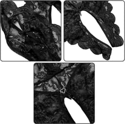 Sexy kanten bodysuit voor dames – diep decolleté, open rug, zwarte erotische lingerie — thumbnail 2