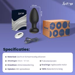 TipsToys® Buttplug Vibrator met Afstandsbediening - 360° Vibrerende Prostaat Stimulator - 7 Standen & Led Kleuren - 3.5⌀ Anale Prostate Massager - Sex Toys Voor Mannen, Vrouwen en Koppels - Waterdicht, Vibrerend & Oplaadbaar - Siliconen - Zwart — thumbnail 3