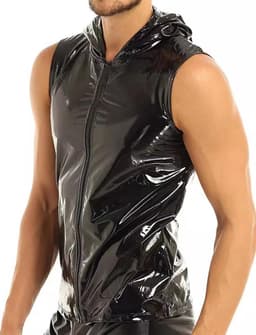 Glanzend Wet Look T-shirt Heren Korte Mouw Kunstleer Sexy Party Outfit — thumbnail 4