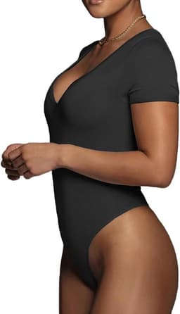Dames Body met Korte Mouwen en V-Hals - Nauwsluitend en Elastisch Shirt — thumbnail 5