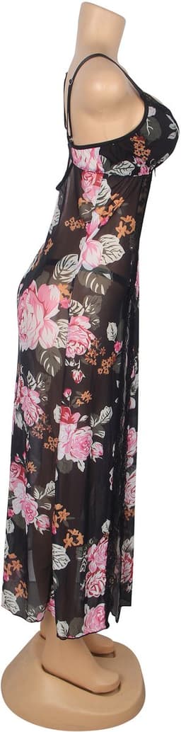 Zeloria Sexy Mesh Nachtjurk met Bloemenprint en Split – Transparante Lingerie Jurk met Kant en Slip – Verleidelijke Nightgown Dames – L — thumbnail 19