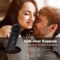 Rosebay Realistische Dildo 26 cm - Zachte Siliconen Dildo met Zuignap & Balzak - Dildo voor Mannen en Vrouwen - Zwart — thumbnail 6