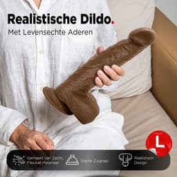 Rosebay Realistische Dildo 26 cm - Zachte Siliconen Dildo met Zuignap & Balzak - Dildo voor Mannen en Vrouwen - Donker Bruin — thumbnail 2