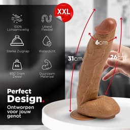 Rosebay XXL Dildo - Grote Dildo - Reusachtige Dildo - Realistische Dildo met Balzak - Dildo met Zuignap - Dildo voor Mannen en Vrouwen - XL Dildo - 31 cm - Licht Bruin — thumbnail 4