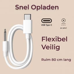 DC oplaadkabel - USB-C naar DC Oplader - USB-C DC 2,5mm Oplaadkabel lengte DC pin 17mm - 80cm - Wit - Voor vibrator - Vibrators — thumbnail 3