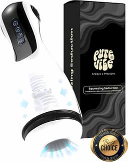 PureVibe® Squeezing Seduction Zuigende & Knijpende Sex Toys voor mannen - Automatisch Vibrerende Blowjob Masturbators - Masturbator voor Man - Pocket Pussy Zelf Electrisch & Aftrekken | Pearl White - valentijn cadeau — thumbnail 1