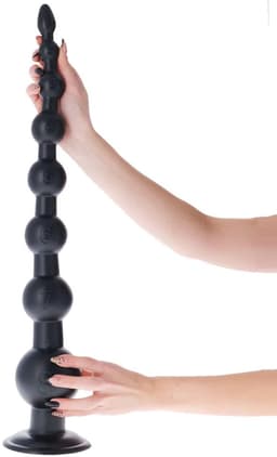 Lusty XXL Buttplug StereoLite - Anal Beads - 58.5 x 9 cm - Mega Anaal Plug - Voor Gevorderden - Anaalkralen - Met Zuignap - Van PVC - Zwart — thumbnail 1