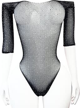 BamBella® - lingerie jumpsuit - Onesize - Erotische sexy nacht pakje doorzichtig kant - Super Stretch Zwart met strass steentjes — thumbnail 1