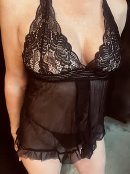 Sexy Lingerie - Erotische Elegante Babydoll Transparant met Kant - Openvallend met bijpassende String - Sexy Teddy - Erotiek - Valentijnsdag Cadeau Voor Hem & Haar - Zwart - Maat XL- XXL — thumbnail 6