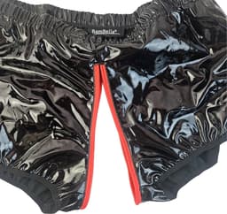 BamBella® Erotische Shorts - Maat L/XL - Wetlook korte broek Dames - Zwart Datex mix latex en stof Open kruis rits Sexy BDSM kleding — thumbnail 4