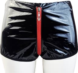 BamBella® Erotische Shorts - Maat L/XL - Wetlook korte broek Dames - Zwart Datex mix latex en stof Open kruis rits Sexy BDSM kleding — thumbnail 5