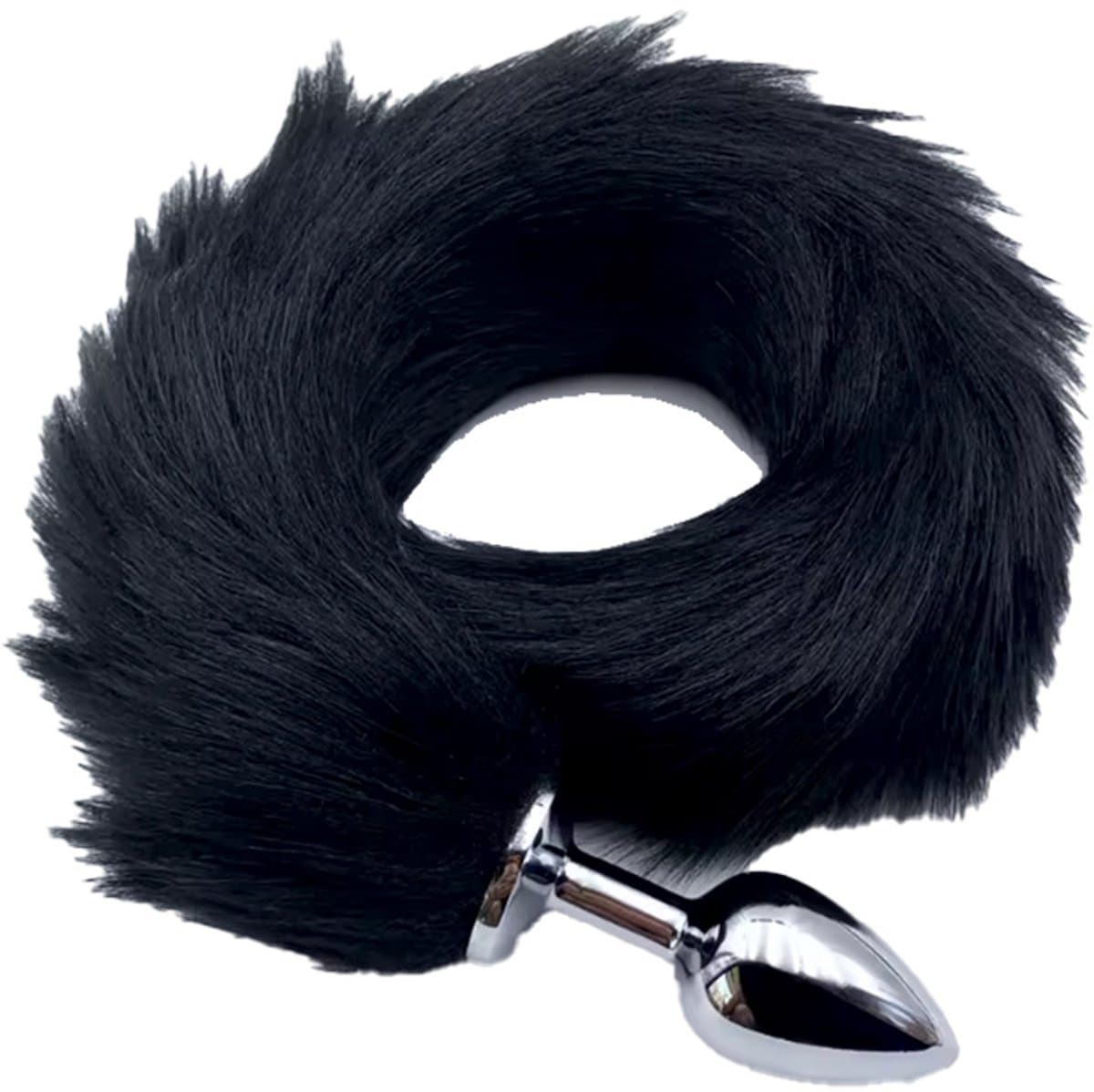 Kleine Buttplug met zwarte staart - Buttplug met vossenstaart - Vossenstaart van 40CM - Zwart - Anaal - Plug - Sexspeeltje - Sextoy - Pluche buttplug - Erotiek - CHPN — afbeelding 1