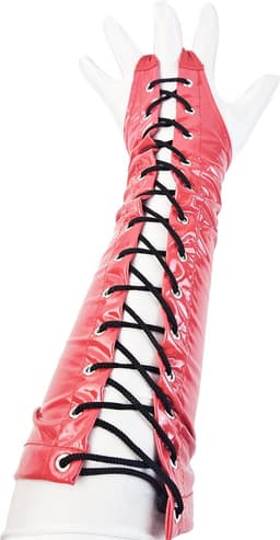 BamBella ® Handschoenen - Maat onesize - Datex (Mix latex en stof ) Sexy Rood Glans lak vetersluiting — thumbnail 5