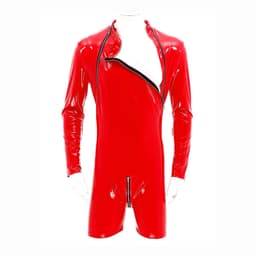 Glanzende Catsuit Heren - Lingerie - Latex Look - Imitiatie Leder - Leer - Rood — thumbnail 5