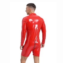 Glanzende Catsuit Heren - Lingerie - Latex Look - Imitiatie Leder - Leer - Rood — thumbnail 4
