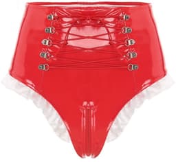 BamBella® Slip Onderbroek - Maat L/XL - Erotische Sexy BDSM Lingerie Dames - Zwart rits ondergoed Datex mix latex en stof wetlook open kruis — thumbnail 1