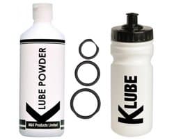 K Lube Poeder voor 20 Liter Glijmiddel met K Lube Shaker (Bidon) + Rubber Cockring Set