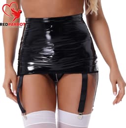 Mini Rok Met Jarretels - PU Leder - Zwart — thumbnail 4