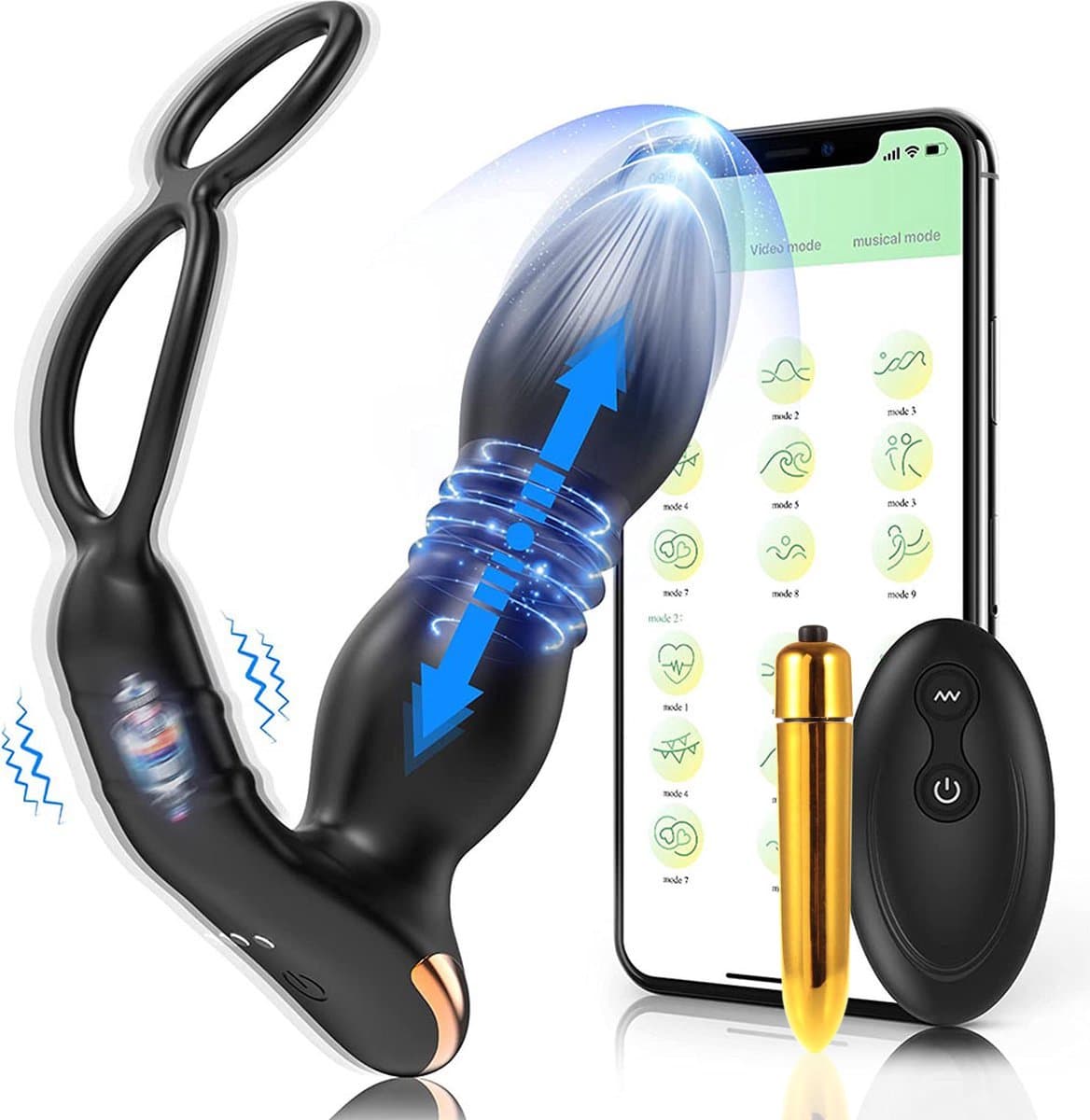 LoveVlijt - Luxe Prostaat Stimulator met Cockring - 10 Vibratiestanden - Vibrerende Butplugg - Anaal Dildo voor Mannen - Draadloos - Dubbele Stimulatie - Anale Speeltjes - Buttplugs - Op afstand - Inclusief Extra Vibrator en App - Vibrator — afbeelding 1