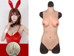 Siliconen Triangle Bodysuit met rits - Cup C - + kanten choker - 100% hypoallergene medische siliconen - kunstvagina - borsten - bodystocking - Siliconen Huid - Fake boobs - Crossdresser - Transgender - Travestiet - Femboy - Cosplay - Body4Everybody — thumbnail 1