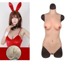 Siliconen Triangle Bodysuit met rits - Cup C - + kanten choker - 100% hypoallergene medische siliconen - kunstvagina - borsten - bodystocking - Siliconen Huid - Fake boobs - Crossdresser - Transgender - Travestiet - Femboy - Cosplay - Body4Everybody