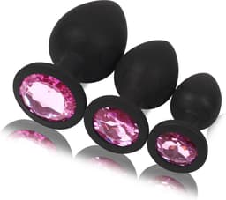 OHYES 3-Delige Siliconen Buttplug Set – Anal Butt Plug – Seks Toys voor Mannen & Vrouwen – Anale Seksspeeltjes - Buttplugs Anaal Speeltje met Diamanten - Roze — thumbnail 2