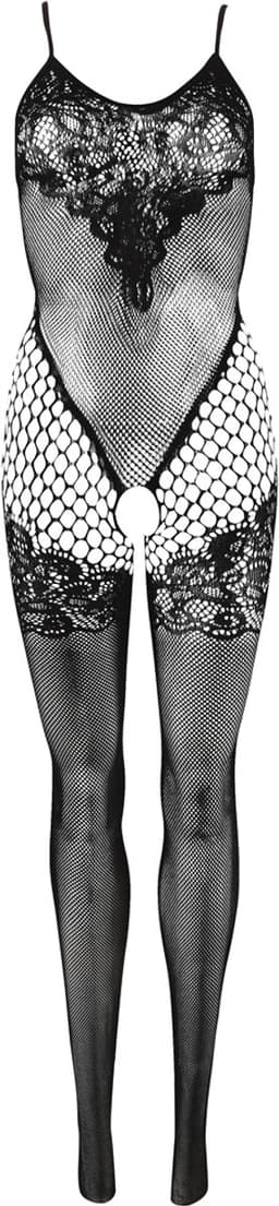 Mandy Mystery Line – Catsuit met Kanten Motief op Borsten en Dijen Open Kruis Ontwerp – One Size - Zwart — thumbnail 2