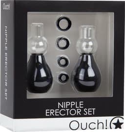 Ouch! Tepel Pomp Set met Ringen voor Verlenging Harde Tepels – Zwart — thumbnail 2