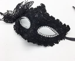 Venetiaans Masker - Vlindermotief - Stof - Zwart — thumbnail 1