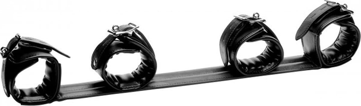 Strict - Spreidstang met Enkel en Pols Boeien - PU Leer & Metaal - 40 cm Breed — afbeelding 1