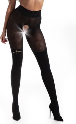 Panty open Kruis - Netpanty - 30/50 denier - Kleur Zwart - Maat: S/M - Model: Catgirl - Merk Amour — thumbnail 4