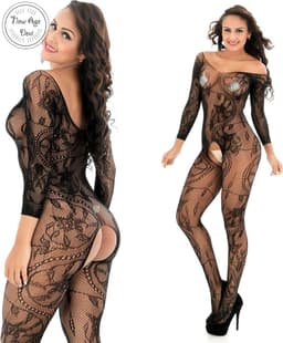 Bodysuit - Sexy bodysuit - Sexy lingerie - Erotiek - Open kruis - Visnet bodysuit - Lingerie - One size — thumbnail 3