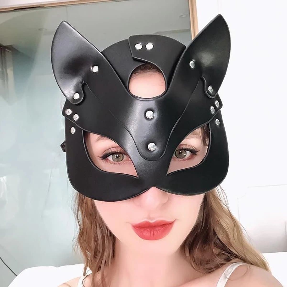 Nooitmeersaai - PU leren BDSM kattenmasker - zwart — afbeelding 1