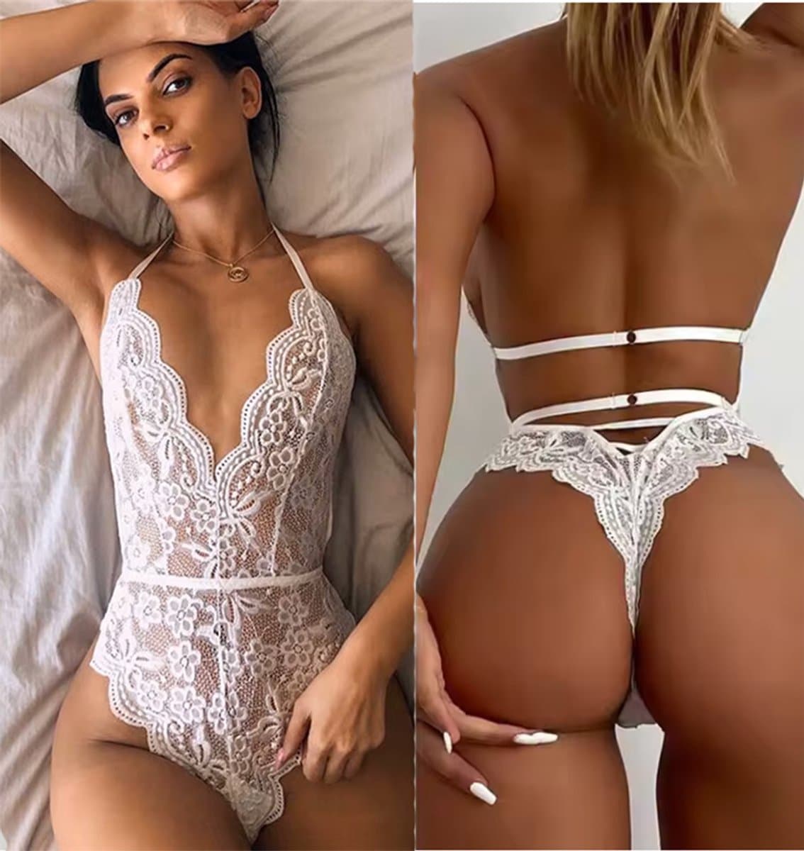 CHPN - Sexy Bodystocking - Sexy Lingerie - Bodysuit - Sexy Body - Wit - Lace - Kant - Mooie lingerie - One size - Sexy set — afbeelding 1