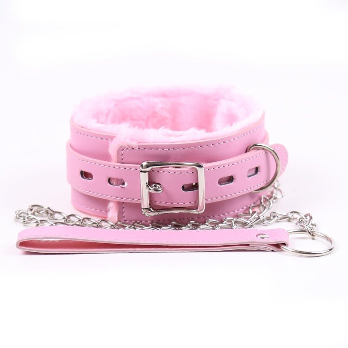 Nooitmeersaai - Halsband met bont - Roze - PU leer - aanlijnriem — afbeelding 1