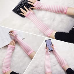 Lange armwarmer voor dames in punk gothic- en rockstijl - vingerloze handschoenen - roze/wit - Eén maat - trendy accessoires — thumbnail 2