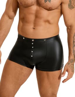 Zwarte sexy leren heren boxershorts - maat XL/2XL- black sexy leather men boxers underwear -BDSM - clubwear heren ondergoed erotiek mannen boxer — thumbnail 2