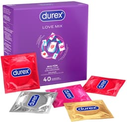 Durex Love Mix Condooms - 40 stuks - 8x Thin Feel Extra Lube (Elite) - 8x Intens Orgasme (ribbels, nopjes en gel) - 8x Thin Feel Ultra (extra dun) - 8x Aardbeismaak - 8x Pleasure Me (ribbels en nopjes) - Discreet Verpakt — thumbnail 2