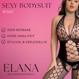 Elana - Selina Plus Size - Bodystocking - Visnet - Zeer Rekbaar - Erotische Lingerie met Open Kruis - Catsuit - L t/m XXL - Sexy Dames Lingerie - Bodysuit — thumbnail 3