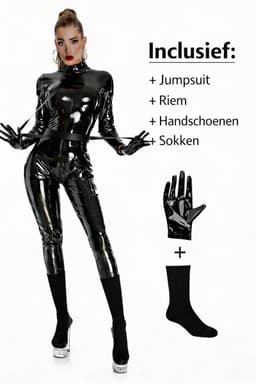 Dames Latex Catsuit Jumpsuit – Inclusief Riem Handschoenen en Sokken — thumbnail 3
