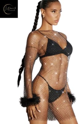 Sexy LIchaamssierraad – Bodychain – Kristallen – Diamant – Erotische Lingerie Vrouwen – Body Ketting – Chique & Sexy – Sexy LIngerie – Erotische Jurk met Strass & Veren Details – Party Dress – Classy Clubwear – Trendy – Dare to Undress – One Size — thumbnail 1