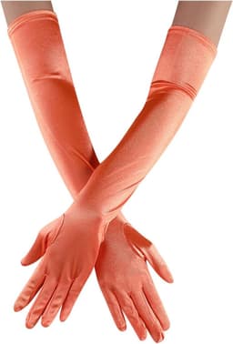 Lange Satin Handschoenen - Opera Stijl - Feestelijke Gelegenheid - Elastisch Materiaal - 52 cm Lengte - Oranje — thumbnail 3