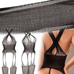 Zwarte bodystocking met opengewerkt patroon - rekbaar en comfortabel lingeriepak — thumbnail 3