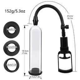 Essentials - Handmatige Penis Pomp met Sleeves - 21 cm - Transparant/Zwart — thumbnail 4