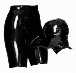 Unisex latex broek met masker - Speciaal om te pijpen - BDSM - Fetisj - Short — thumbnail 2