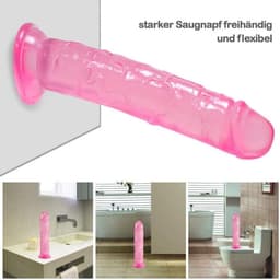 Gigantische Realistische Dildo met Zuignap – 24cm x 5cm Grote G-spot Dildo – Flexibel Jelly Materiaal met Geaderde Textuur – Handsfree Gebruik – Seksspeeltje voor Mannen en Vrouwen/Koppels – Roze — thumbnail 2