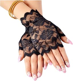 Kanten Handschoenen - Mesh Mittens - Feestelijke Accessoires - Vingerloos Ontwerp - Eén Maat - Zwart — thumbnail 1