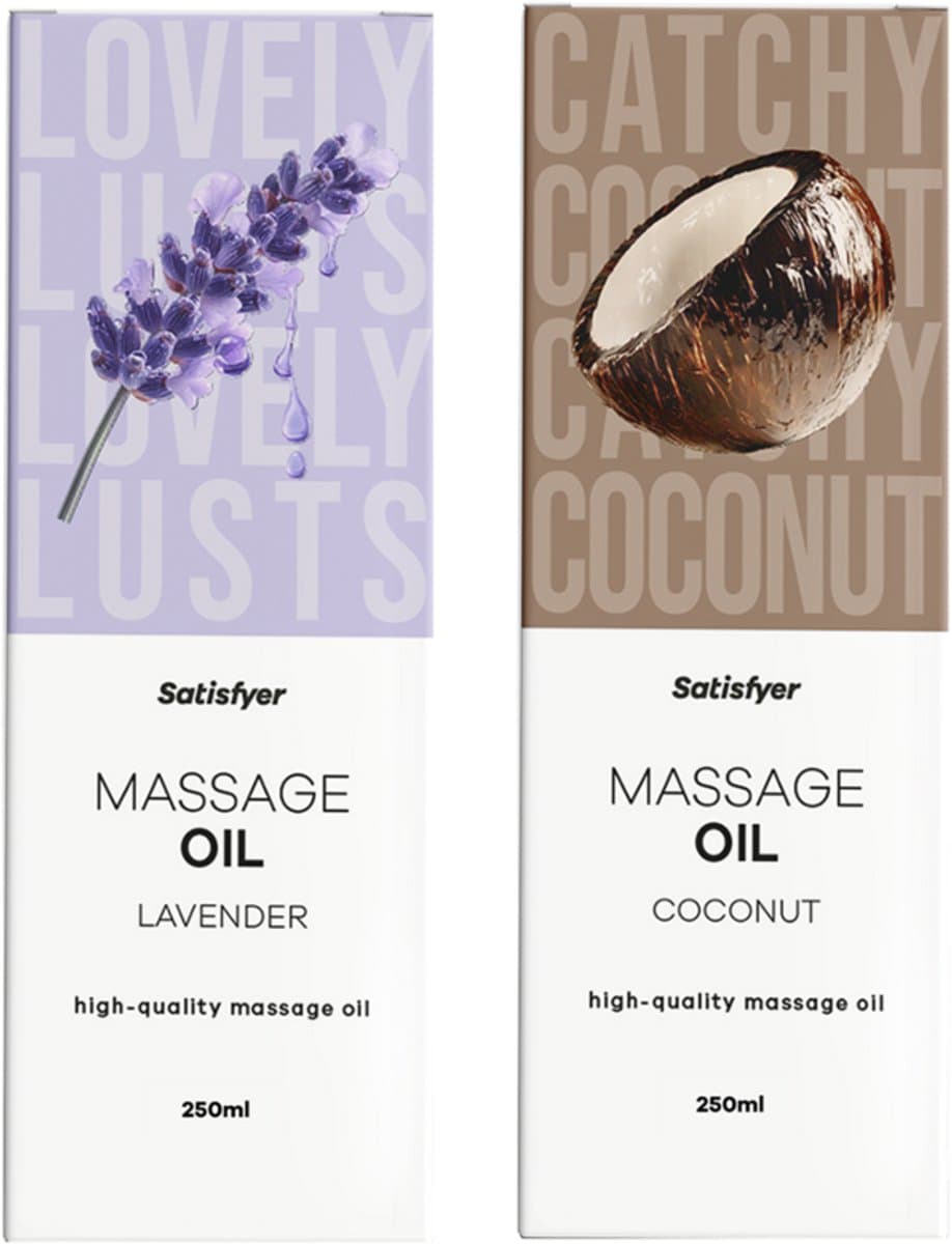 massage olie erotisch- 2x250 ml massage olie lavendel- massage olie kokosgeur- sensuele massage olie- erotische gift set-geschenkset voor vrouwen- satisfyer massageolie — afbeelding 1