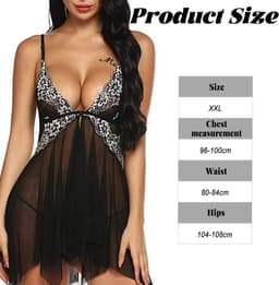 Lingerie Dames - Sexy Babydoll met Kant & V-Hals - Nachtjurk voor Valentijnsdag - Comfortabel & Verleidelijk - Nachtkleding - Zwart - XXL - 1 stuk — thumbnail 5